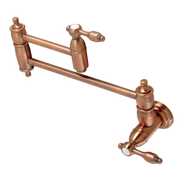 KS310TALAC Tudor Wall Mount Pot Filler Kitchen Faucet, Antique Copper